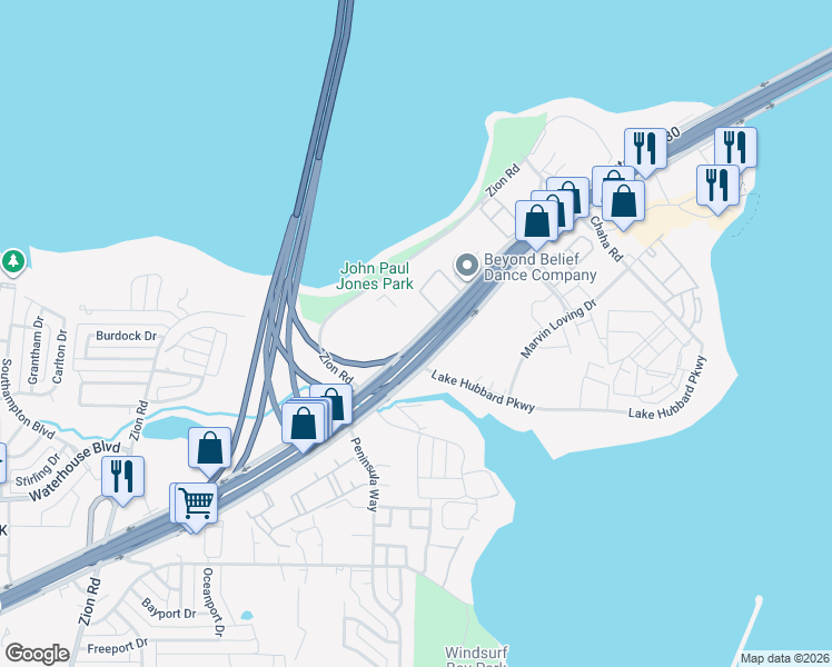 map of restaurants, bars, coffee shops, grocery stores, and more near 1325 East Interstate 30 in Garland
