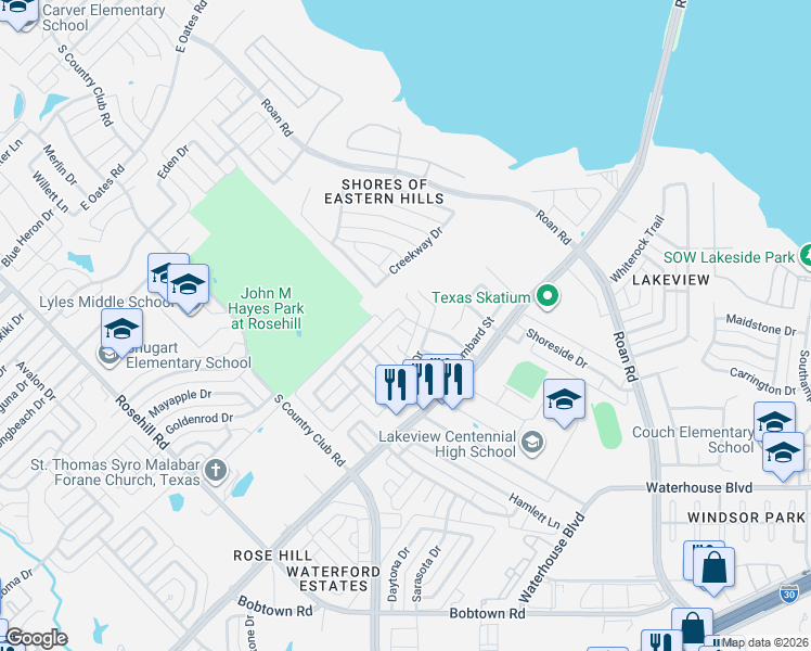 map of restaurants, bars, coffee shops, grocery stores, and more near 4906 Berkeley Court in Garland