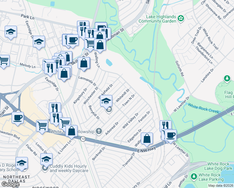 map of restaurants, bars, coffee shops, grocery stores, and more near 7018 Freemont Street in Dallas