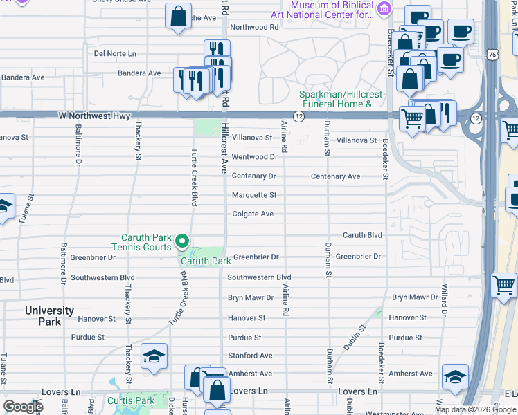 map of restaurants, bars, coffee shops, grocery stores, and more near 3224 Colgate Avenue in Dallas