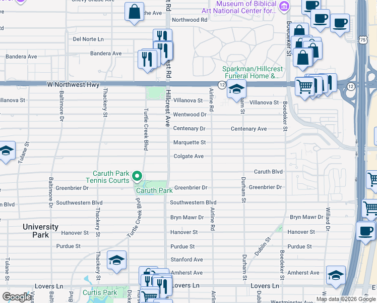 map of restaurants, bars, coffee shops, grocery stores, and more near 3224 Colgate Avenue in Dallas
