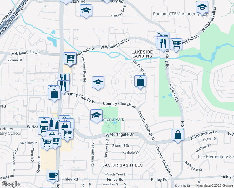 map of restaurants, bars, coffee shops, grocery stores, and more near 2653 Entrada Boulevard in Irving
