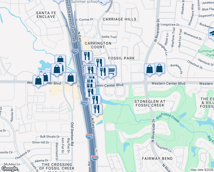 map of restaurants, bars, coffee shops, grocery stores, and more near 3309 Augusta Lane in Fort Worth