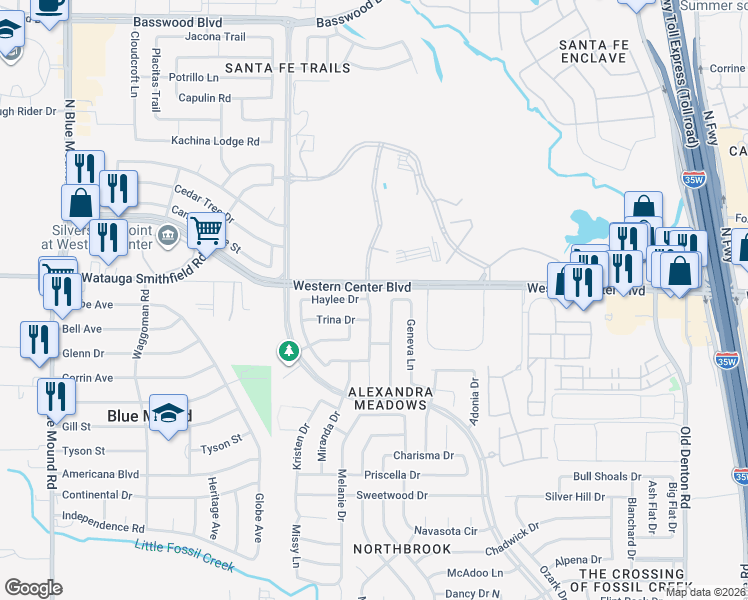 map of restaurants, bars, coffee shops, grocery stores, and more near 6549 Regina Drive in Fort Worth