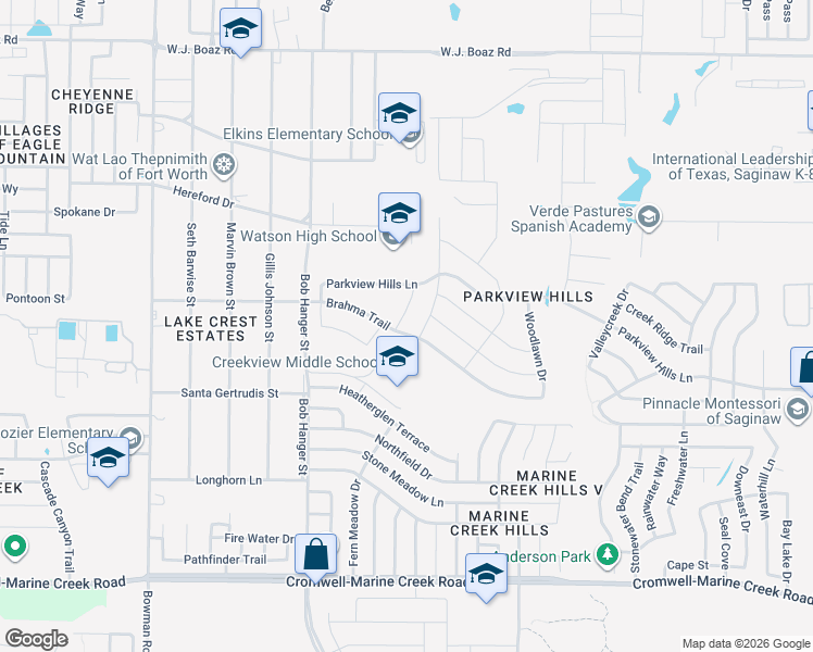 map of restaurants, bars, coffee shops, grocery stores, and more near 6812 Turtle Stream Drive in Fort Worth