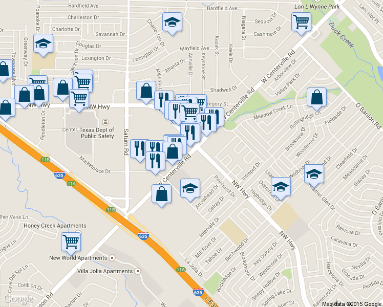 map of restaurants, bars, coffee shops, grocery stores, and more near in Garland