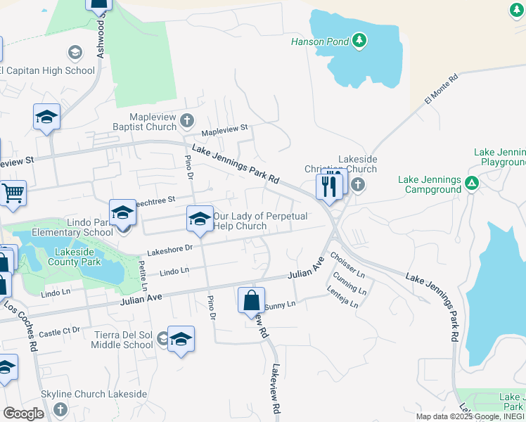 map of restaurants, bars, coffee shops, grocery stores, and more near 9909 Winchester Way in Lakeside