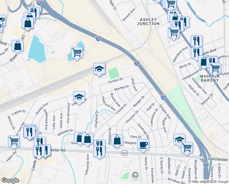 map of restaurants, bars, coffee shops, grocery stores, and more near 2721 Busch Avenue in North Charleston