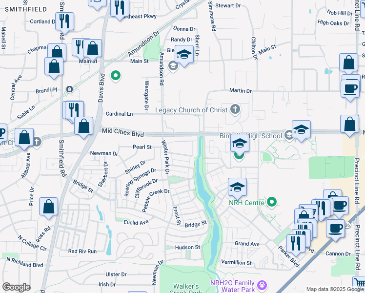 map of restaurants, bars, coffee shops, grocery stores, and more near 6325 Winter Park Drive in North Richland Hills