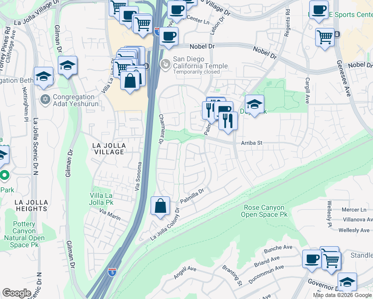 map of restaurants, bars, coffee shops, grocery stores, and more near in San Diego