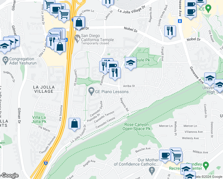 map of restaurants, bars, coffee shops, grocery stores, and more near in San Diego