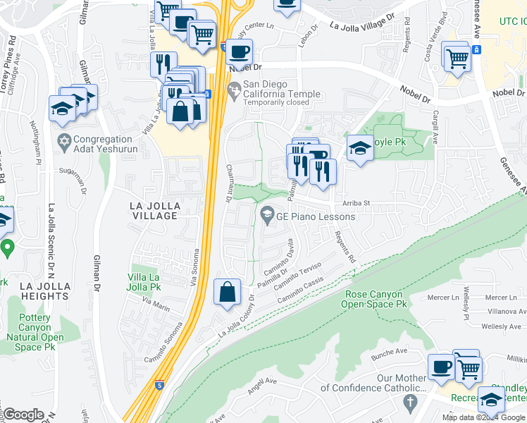 map of restaurants, bars, coffee shops, grocery stores, and more near 4010 Porte De Palmas in San Diego