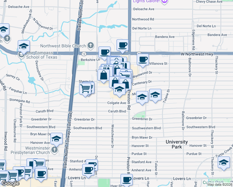 map of restaurants, bars, coffee shops, grocery stores, and more near 4100 Colgate Avenue in Dallas