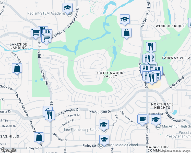 map of restaurants, bars, coffee shops, grocery stores, and more near 1603 Nelson Drive in Irving