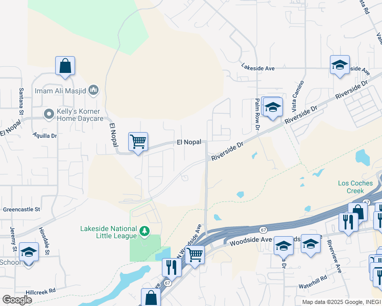 map of restaurants, bars, coffee shops, grocery stores, and more near 11457 El Nopal in Lakeside