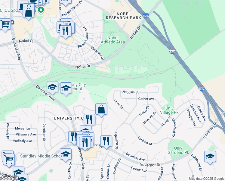 map of restaurants, bars, coffee shops, grocery stores, and more near 220 Rous Street in San Diego