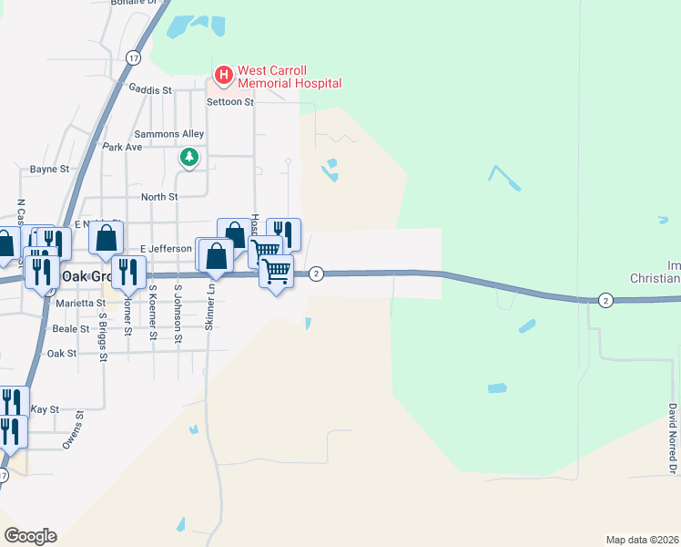 map of restaurants, bars, coffee shops, grocery stores, and more near 902-932 E Main St in Oak Grove