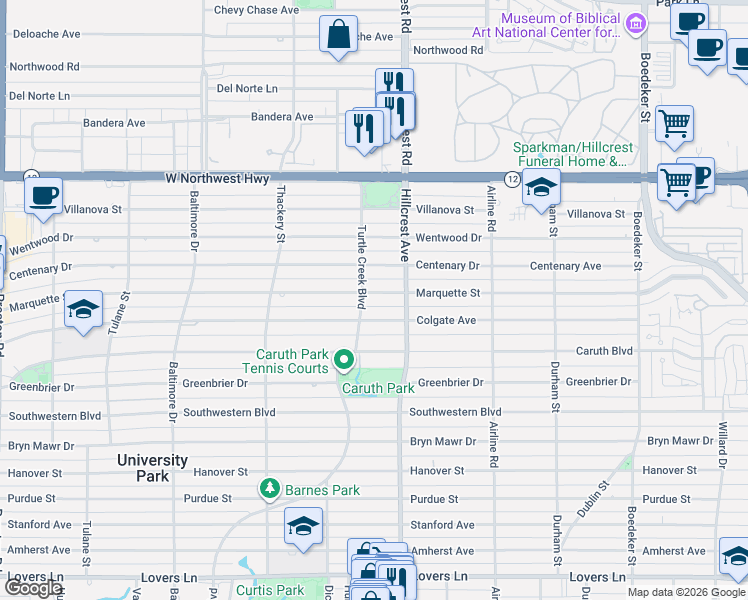 map of restaurants, bars, coffee shops, grocery stores, and more near 3408 Colgate Avenue in Dallas