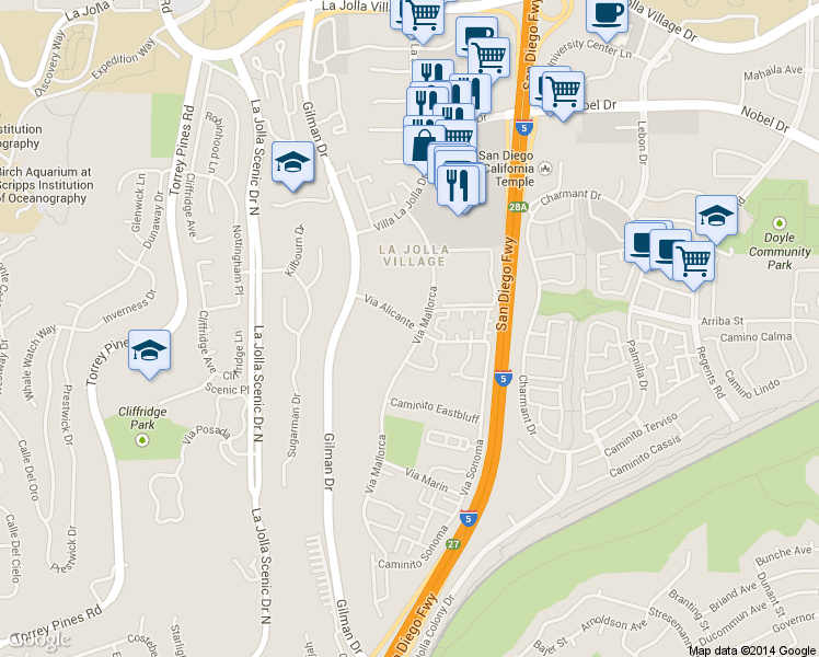 map of restaurants, bars, coffee shops, grocery stores, and more near in San Diego