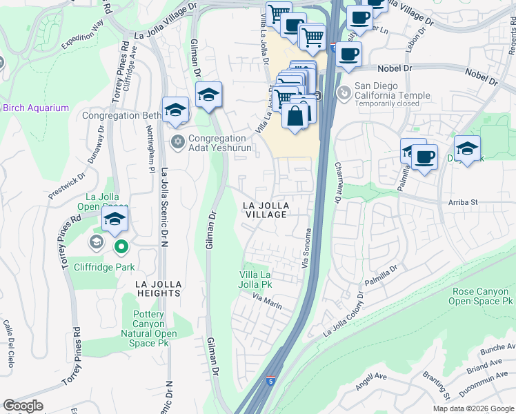 map of restaurants, bars, coffee shops, grocery stores, and more near in San Diego