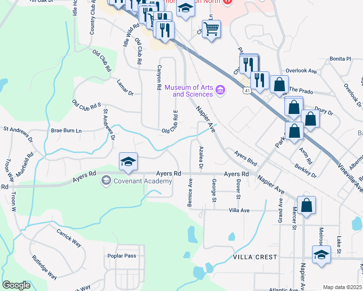 map of restaurants, bars, coffee shops, grocery stores, and more near 4540 Lakewood Avenue in Macon