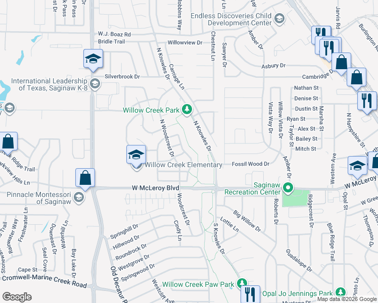 map of restaurants, bars, coffee shops, grocery stores, and more near 140 Parkview Drive in Saginaw