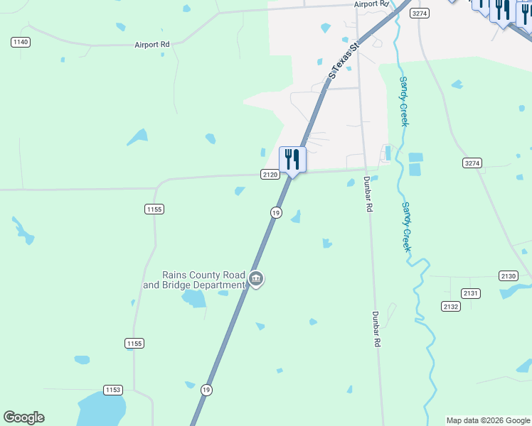 map of restaurants, bars, coffee shops, grocery stores, and more near 1100 Texas 19 in Emory