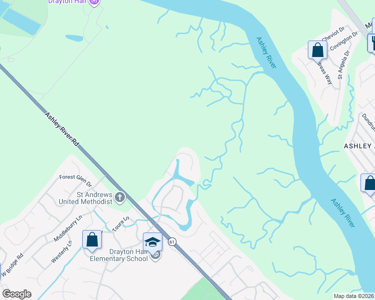 map of restaurants, bars, coffee shops, grocery stores, and more near 2449 Vaucluse Road in Charleston