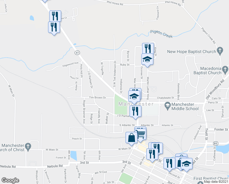map of restaurants, bars, coffee shops, grocery stores, and more near 320 North 5th Avenue in Manchester