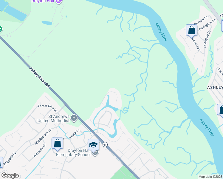 map of restaurants, bars, coffee shops, grocery stores, and more near 2449 Vaucluse Road in Charleston