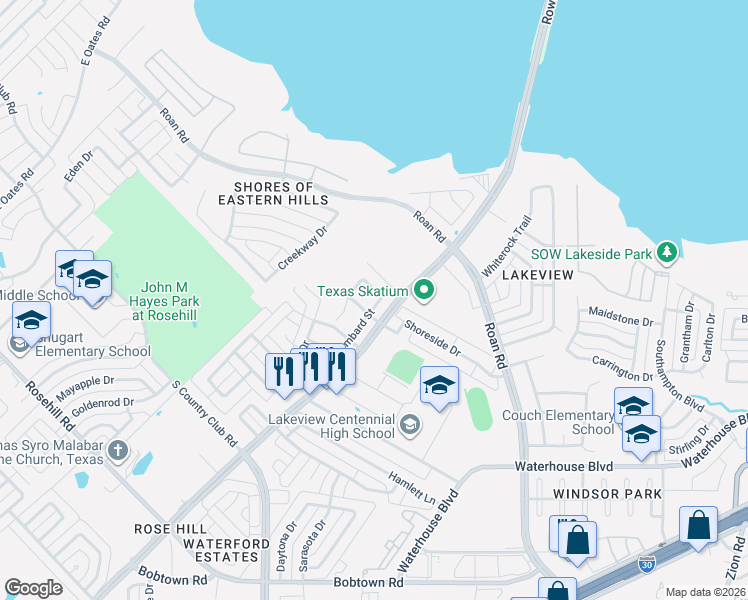 map of restaurants, bars, coffee shops, grocery stores, and more near 1933 Geary Street in Garland