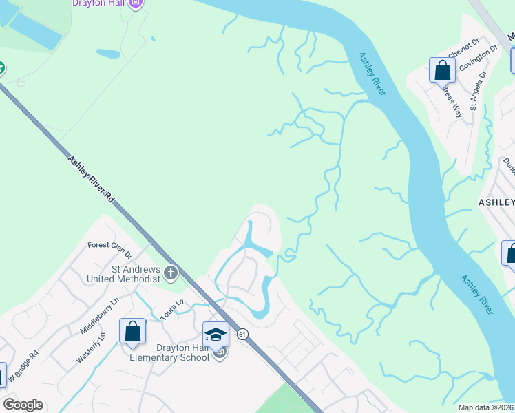 map of restaurants, bars, coffee shops, grocery stores, and more near 2449 Vaucluse Road in Charleston