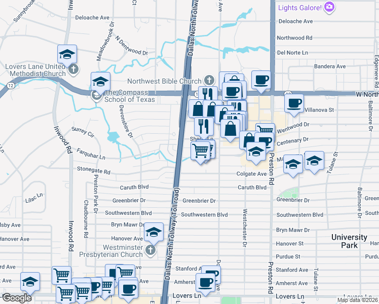 map of restaurants, bars, coffee shops, grocery stores, and more near 8100 Lomo Alto Drive in Dallas