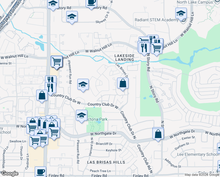 map of restaurants, bars, coffee shops, grocery stores, and more near 4241 Madera Road in Irving