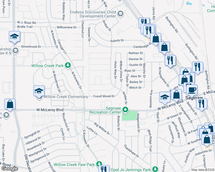 map of restaurants, bars, coffee shops, grocery stores, and more near 609 Piper Drive in Fort Worth