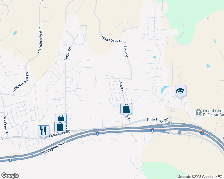 map of restaurants, bars, coffee shops, grocery stores, and more near Cedar Ridge Road in El Cajon