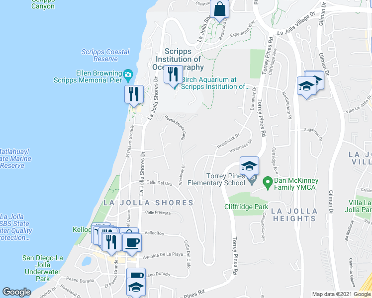 map of restaurants, bars, coffee shops, grocery stores, and more near 2506 Ruette Nicole in San Diego