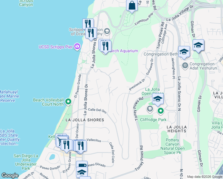map of restaurants, bars, coffee shops, grocery stores, and more near 2506 Ruette Nicole in San Diego
