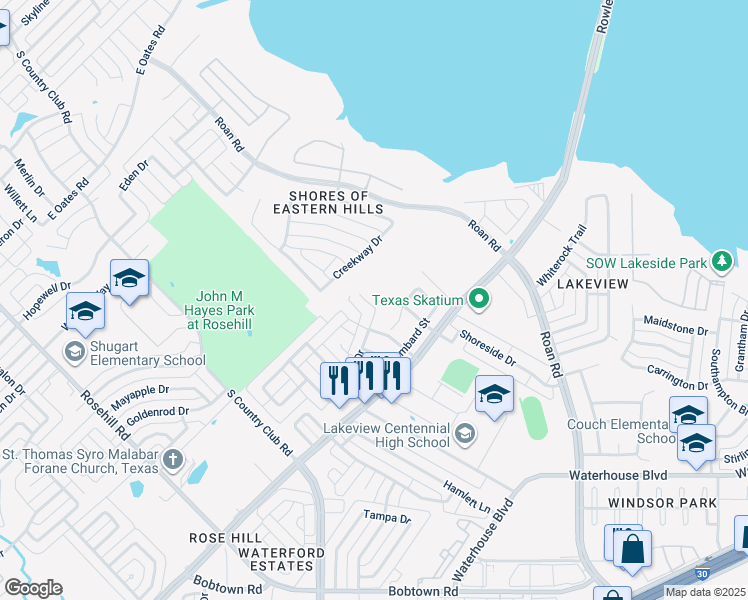 map of restaurants, bars, coffee shops, grocery stores, and more near 1822 Knob Hill Drive in Garland