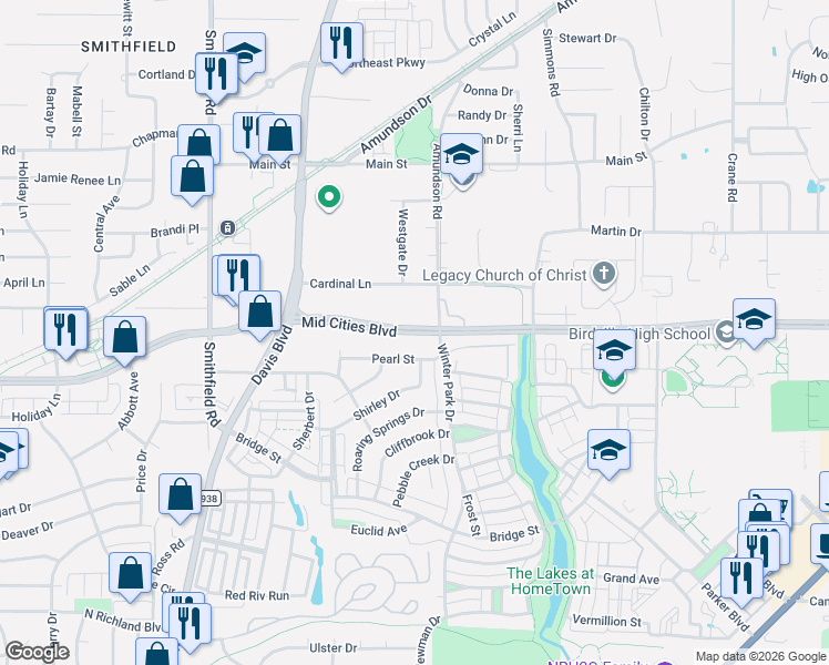 map of restaurants, bars, coffee shops, grocery stores, and more near 8402 Mid Cities Boulevard in North Richland Hills