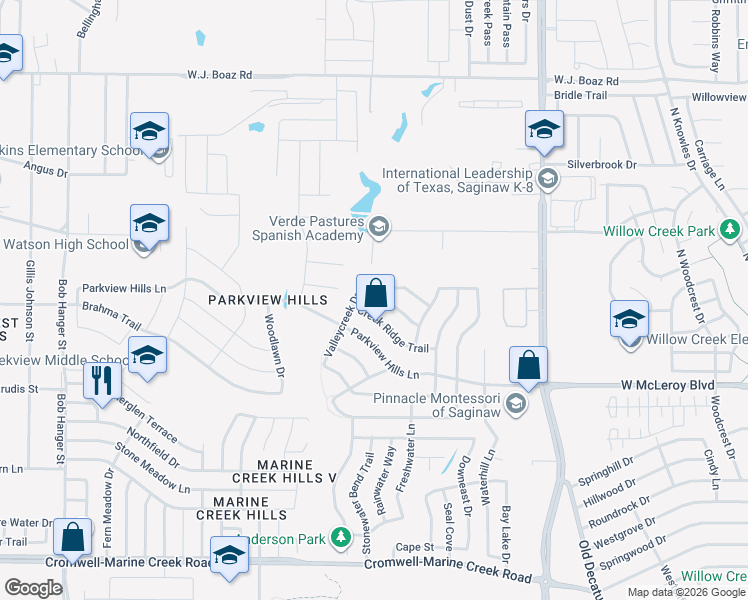 map of restaurants, bars, coffee shops, grocery stores, and more near 4962 Wildcreek Way in Fort Worth