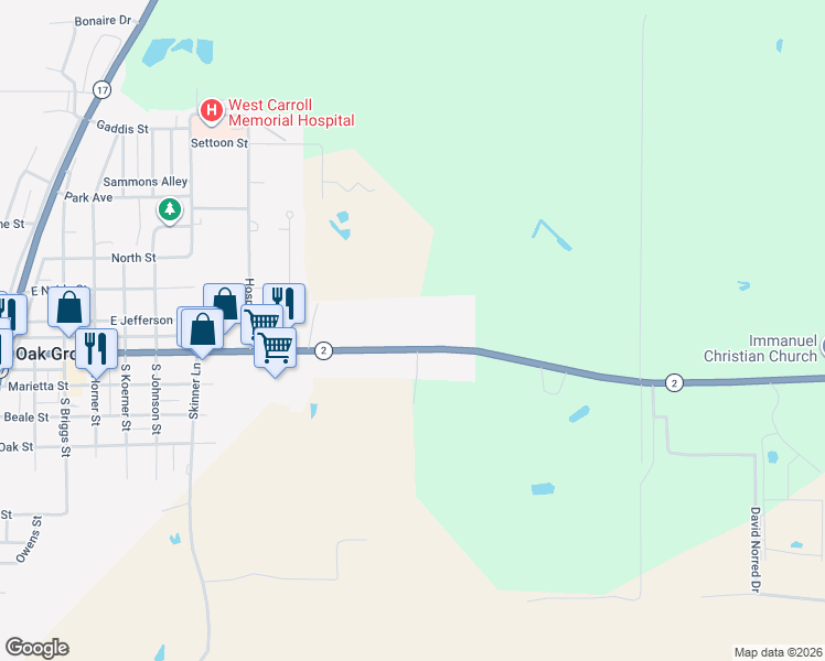 map of restaurants, bars, coffee shops, grocery stores, and more near 952 East Main Street in Oak Grove