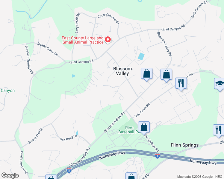 map of restaurants, bars, coffee shops, grocery stores, and more near 9834 Lorraine Ridge Tr in El Cajon