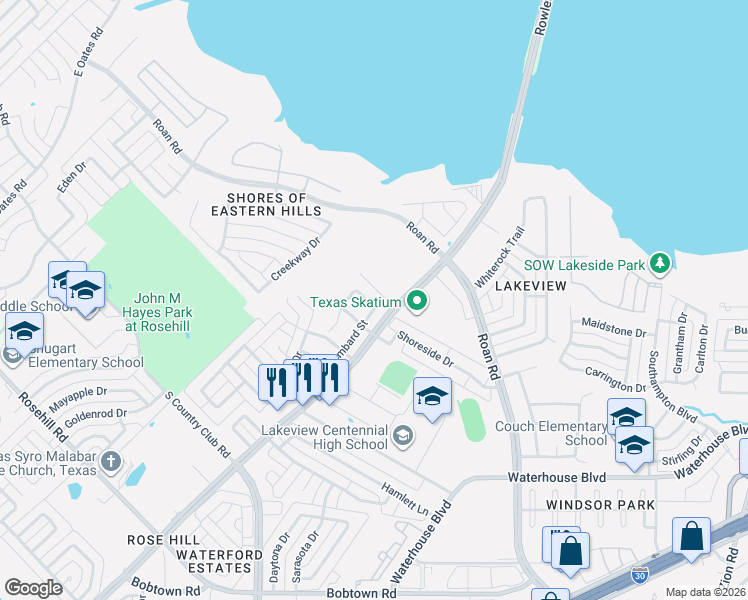map of restaurants, bars, coffee shops, grocery stores, and more near 1933 Geary Street in Garland