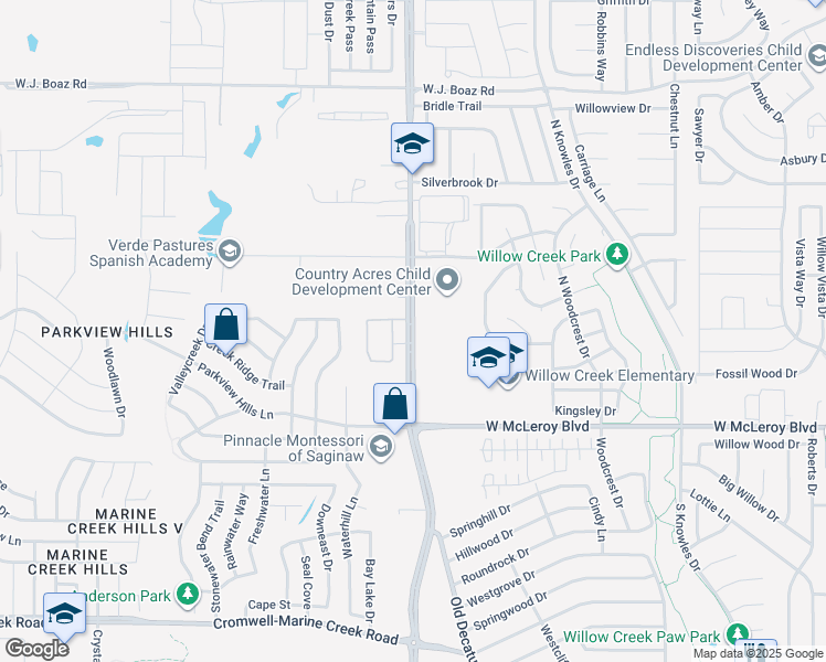 map of restaurants, bars, coffee shops, grocery stores, and more near Old Decatur Road in Fort Worth