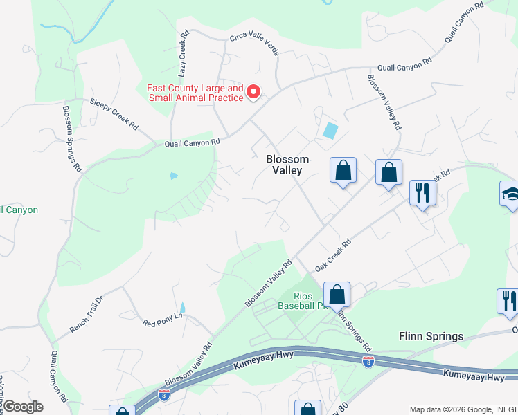 map of restaurants, bars, coffee shops, grocery stores, and more near 9834 Lorraine Ridge Tr in El Cajon