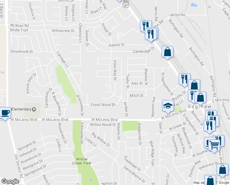 map of restaurants, bars, coffee shops, grocery stores, and more near 219 Vista Way Drive in Saginaw