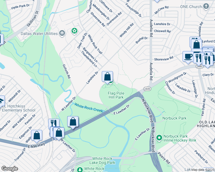 map of restaurants, bars, coffee shops, grocery stores, and more near 8100 Doran Circle in Dallas