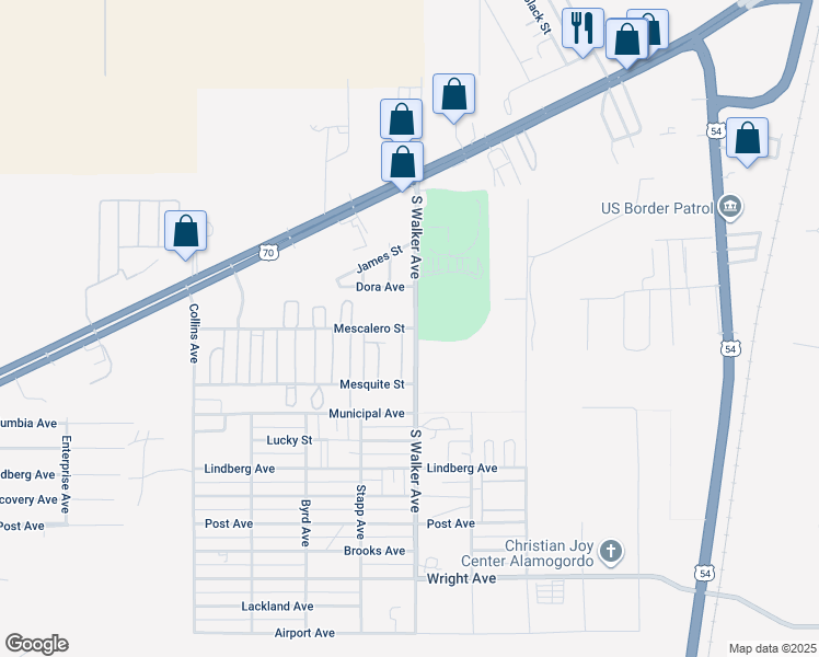 map of restaurants, bars, coffee shops, grocery stores, and more near 2190 South Walker Avenue in Alamogordo