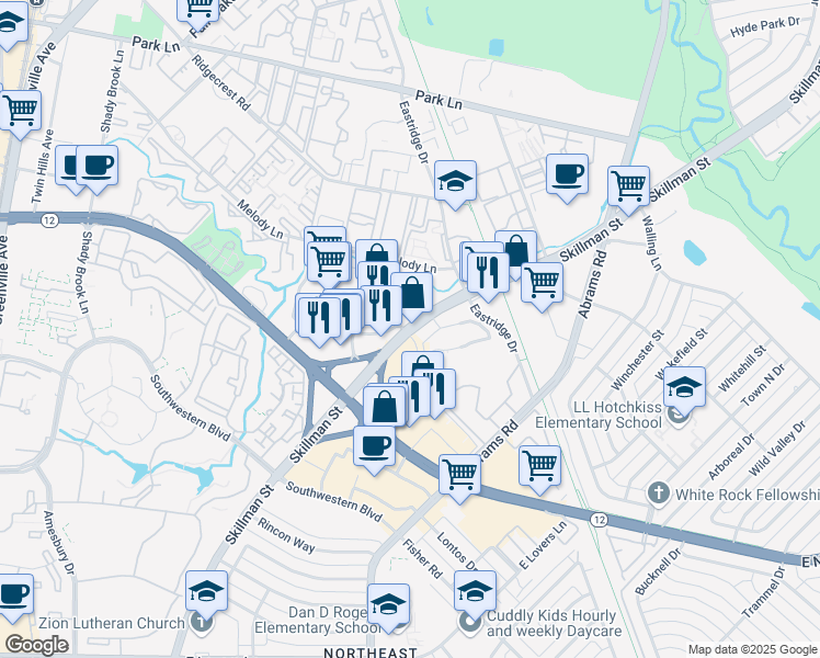 map of restaurants, bars, coffee shops, grocery stores, and more near in Dallas
